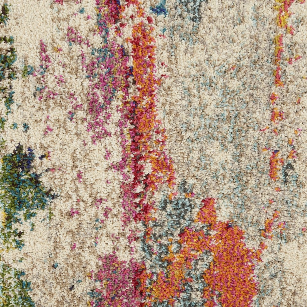 2' X 8' Ivory Abstract Power Loom Non Skid Runner Rug