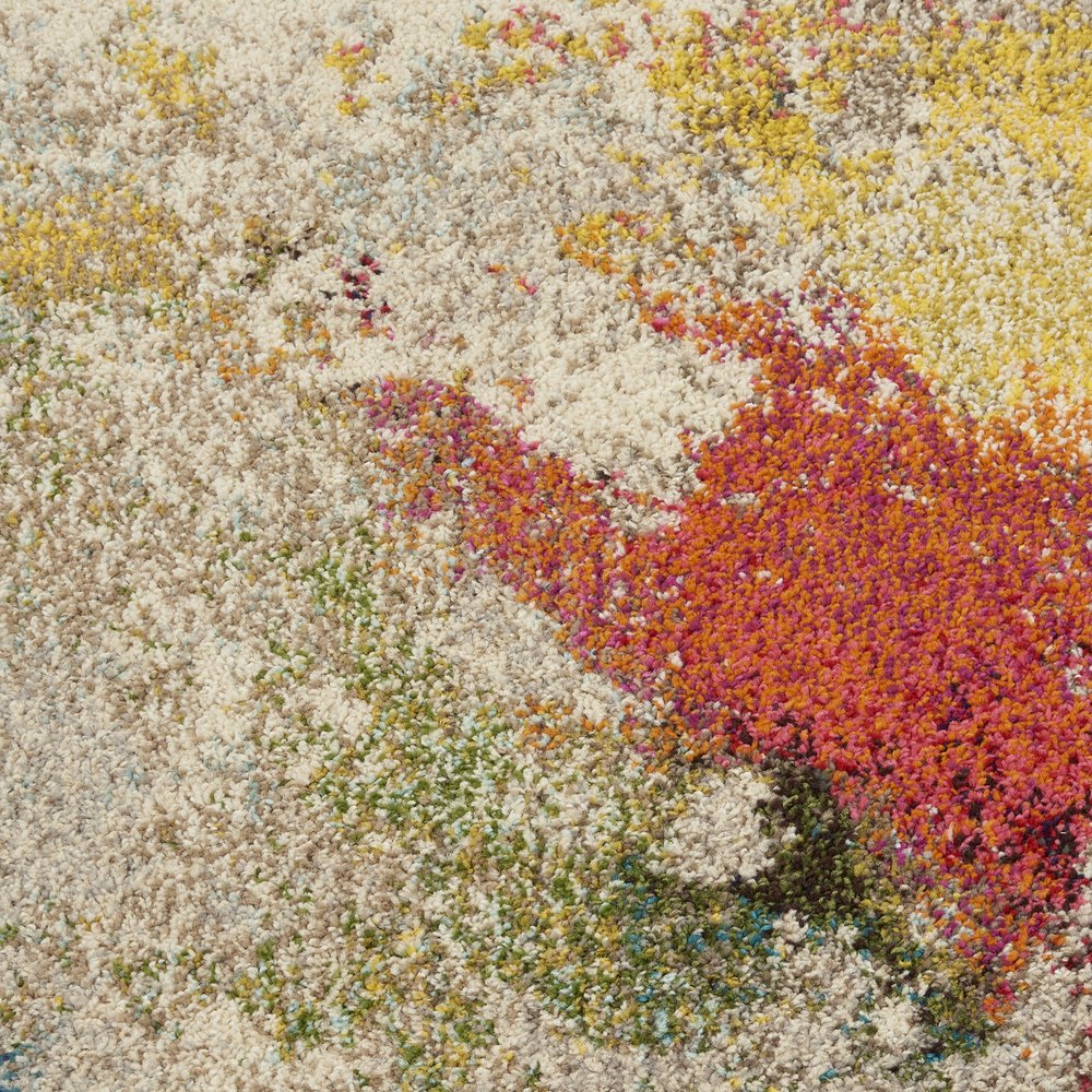 5' X 5' Ivory Round Abstract Power Loom Non Skid Area Rug