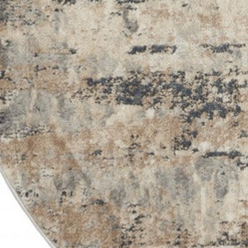 4' X 4' Beige And Grey Round Abstract Power Loom Non Skid Area Rug