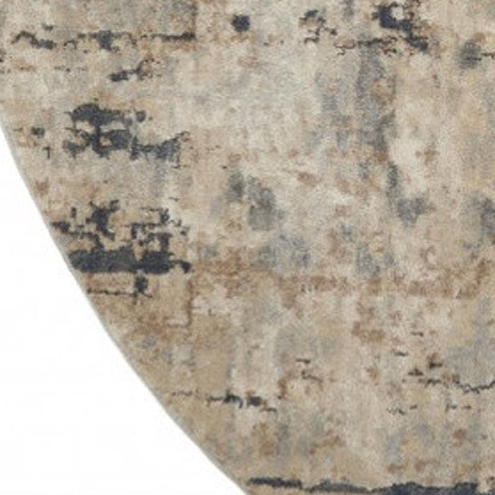 8' Beige And Ivory Abstract Distressed Round Rug
