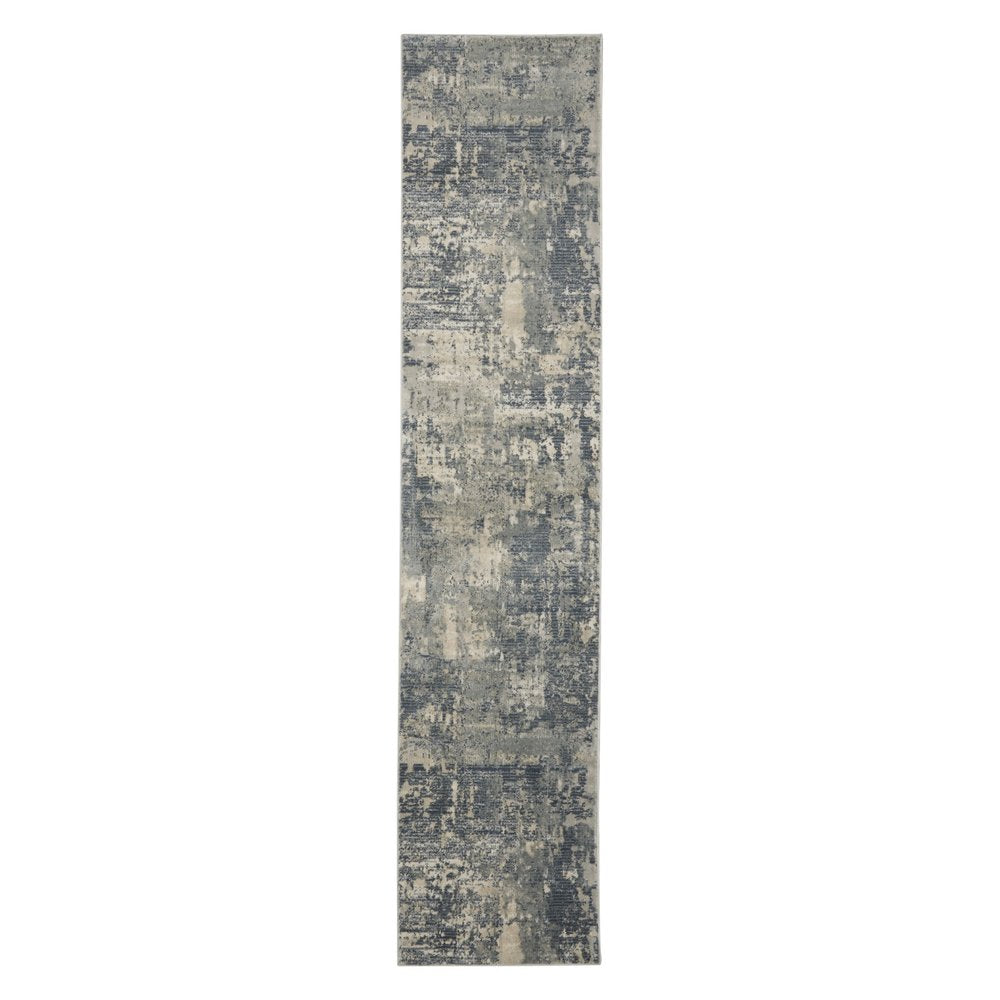 2' X 8' Grey And Beige Abstract Power Loom Non Skid Runner Rug