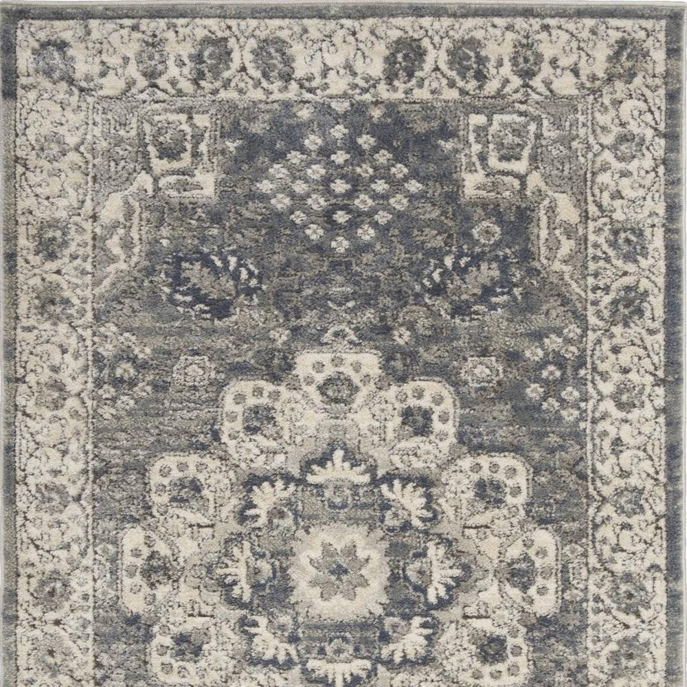 3' X 5' Grey And Ivory Oriental Power Loom Non Skid Area Rug