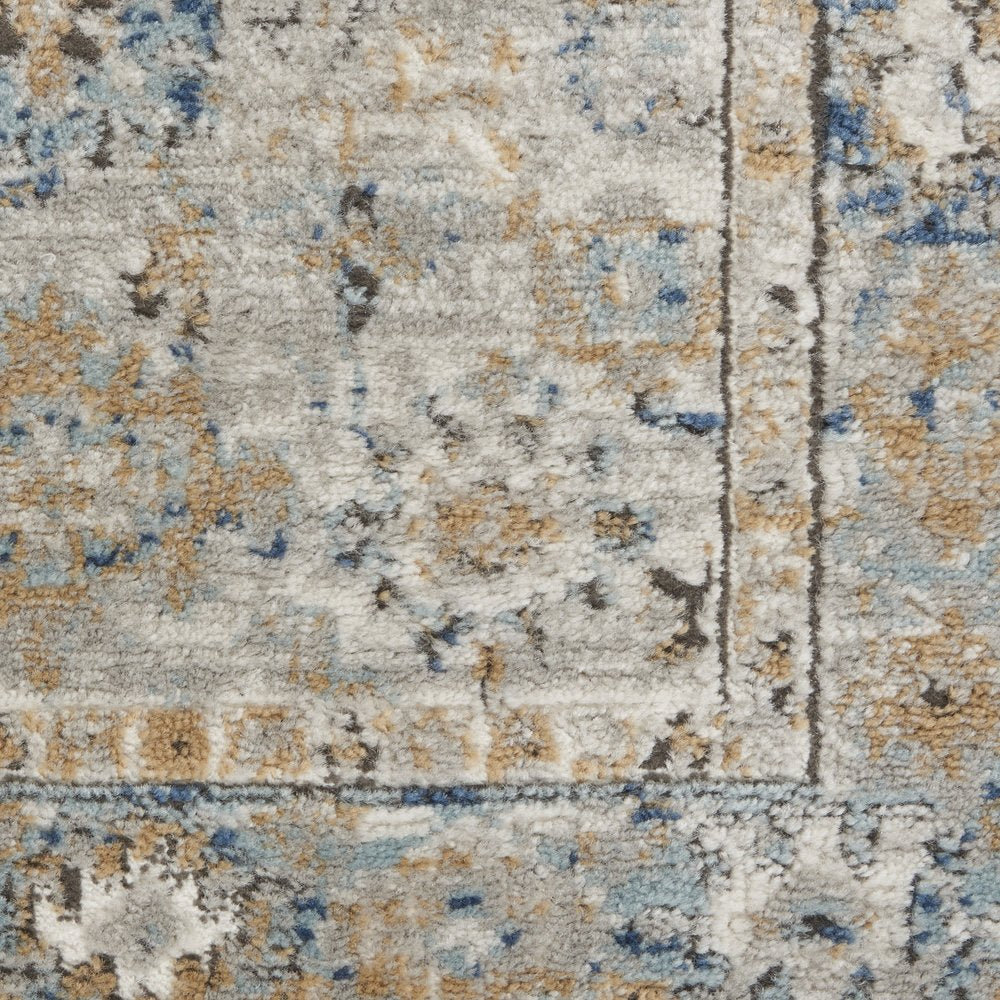 3' X 5' Grey And Light Blue Oriental Power Loom Non Skid Area Rug