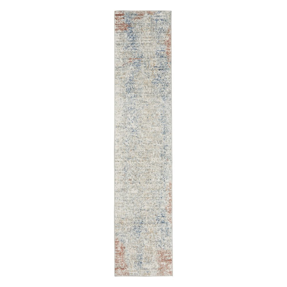 2' X 8' Ivory Abstract Power Loom Distressed Non Skid Runner Rug