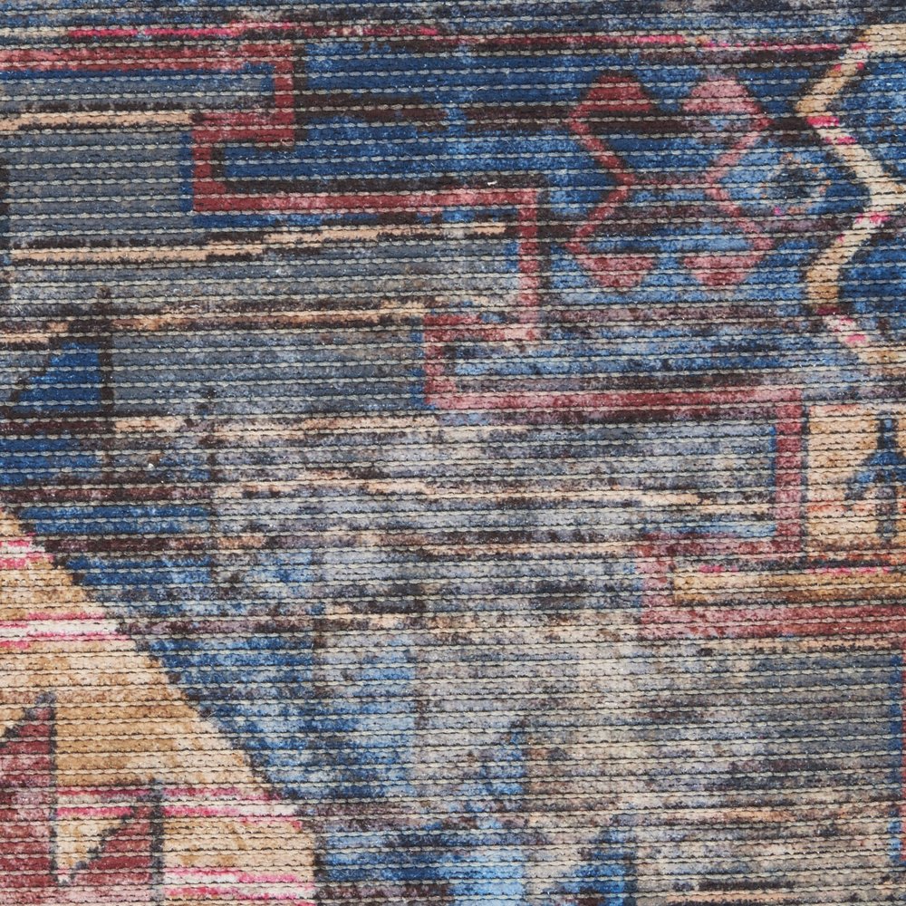 2' X 4' Red And Blue Southwestern Power Loom Distressed Washable Area Rug