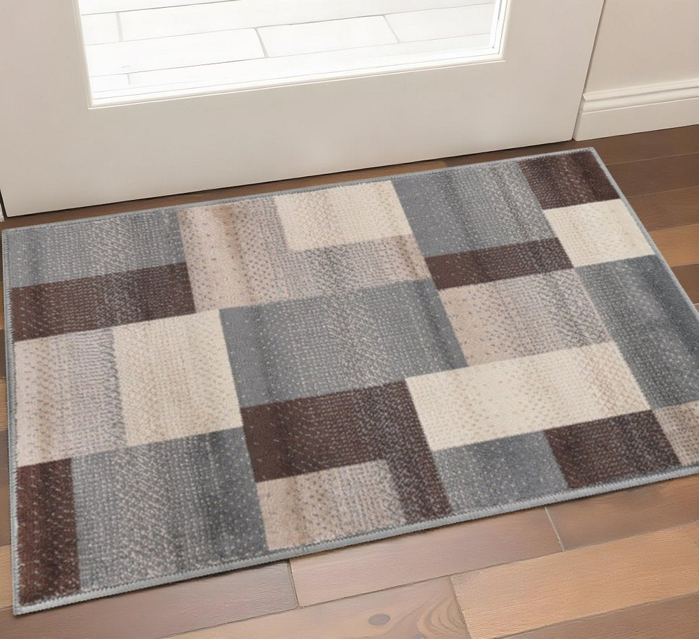3' X 5' Gray Tan And Brown Patchwork Area Rug