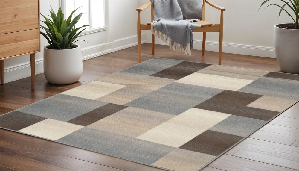 5' Gray Tan And Brown Patchwork Square Rug