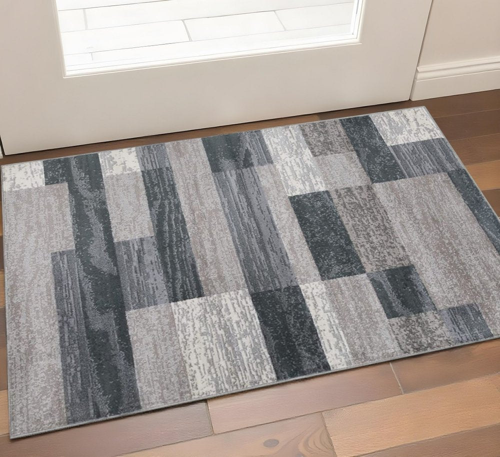 2' X 3' Blue And Gray Patchwork Distressed Area Rug