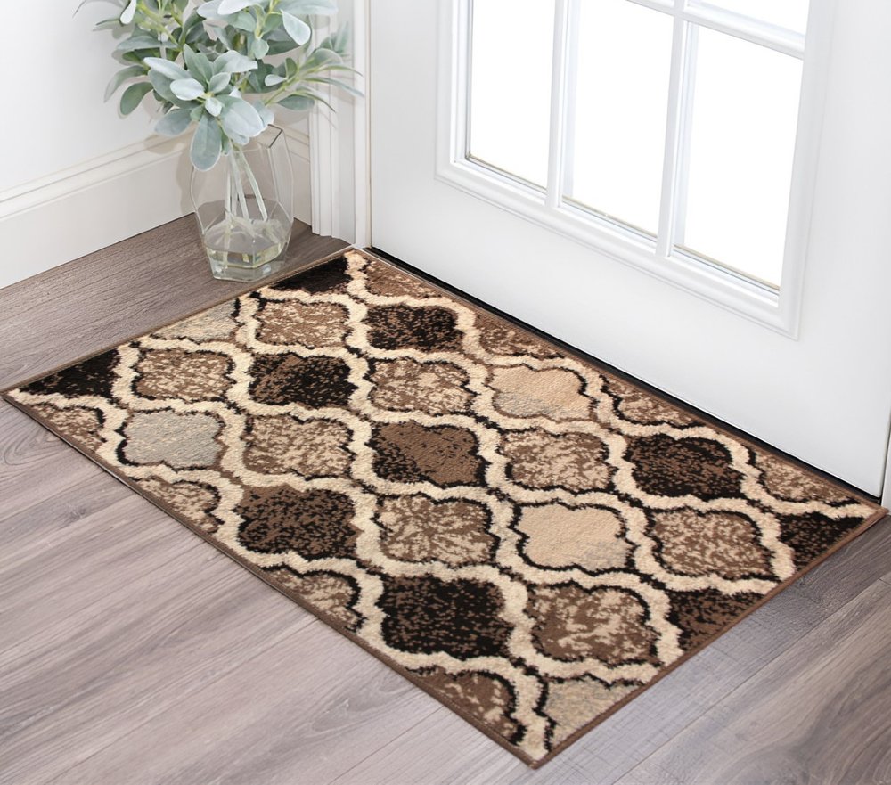 2' X 3' Ivory Brown And Black Quatrefoil Distressed Area Rug
