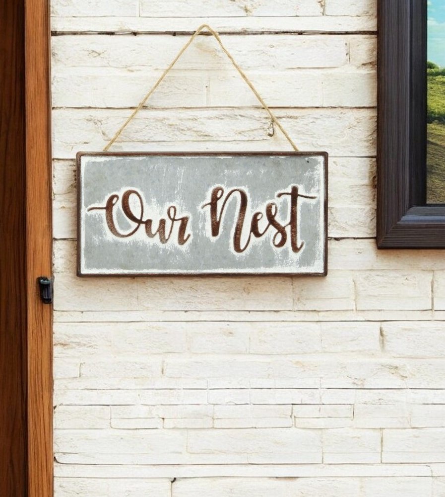 6" X 12" Gray and Brown Our Nest Galvanized Metal Wall Decor