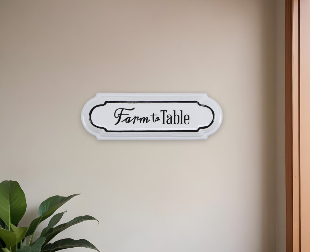 5" X 14" Black and White Farm To Table Metal Wall Decor