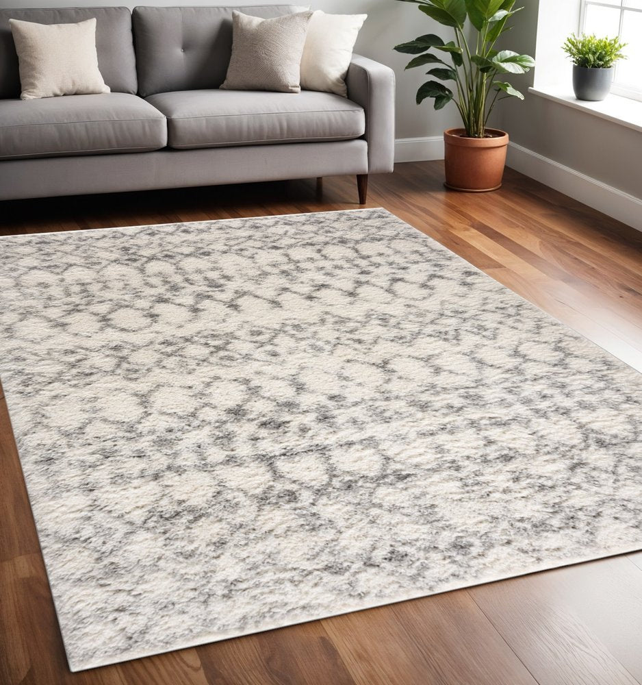5' X 8' Gray and Ivory Southwestern Shag Power Loom Area Rug
