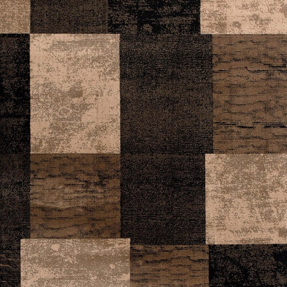 8' Brown Black and Tan Geometric Power Loom Runner Rug