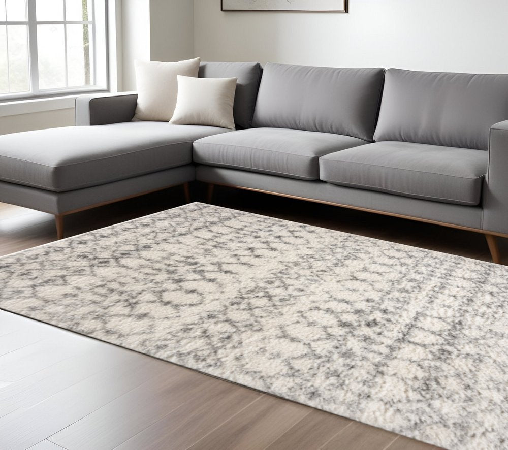 7' X 9' Gray and Ivory Southwestern Shag Power Loom Area Rug
