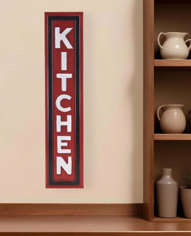 37" X 8" Red and White Kitchen Metal Wall Decor