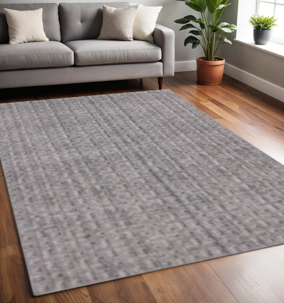 5' X 8' Tan And Charcoal Plaid Cross Hand Loomed Area Rug
