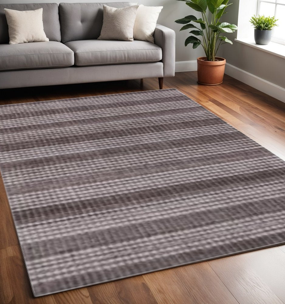 5' X 8' Rust And White Striped Hand Loomed Area Rug