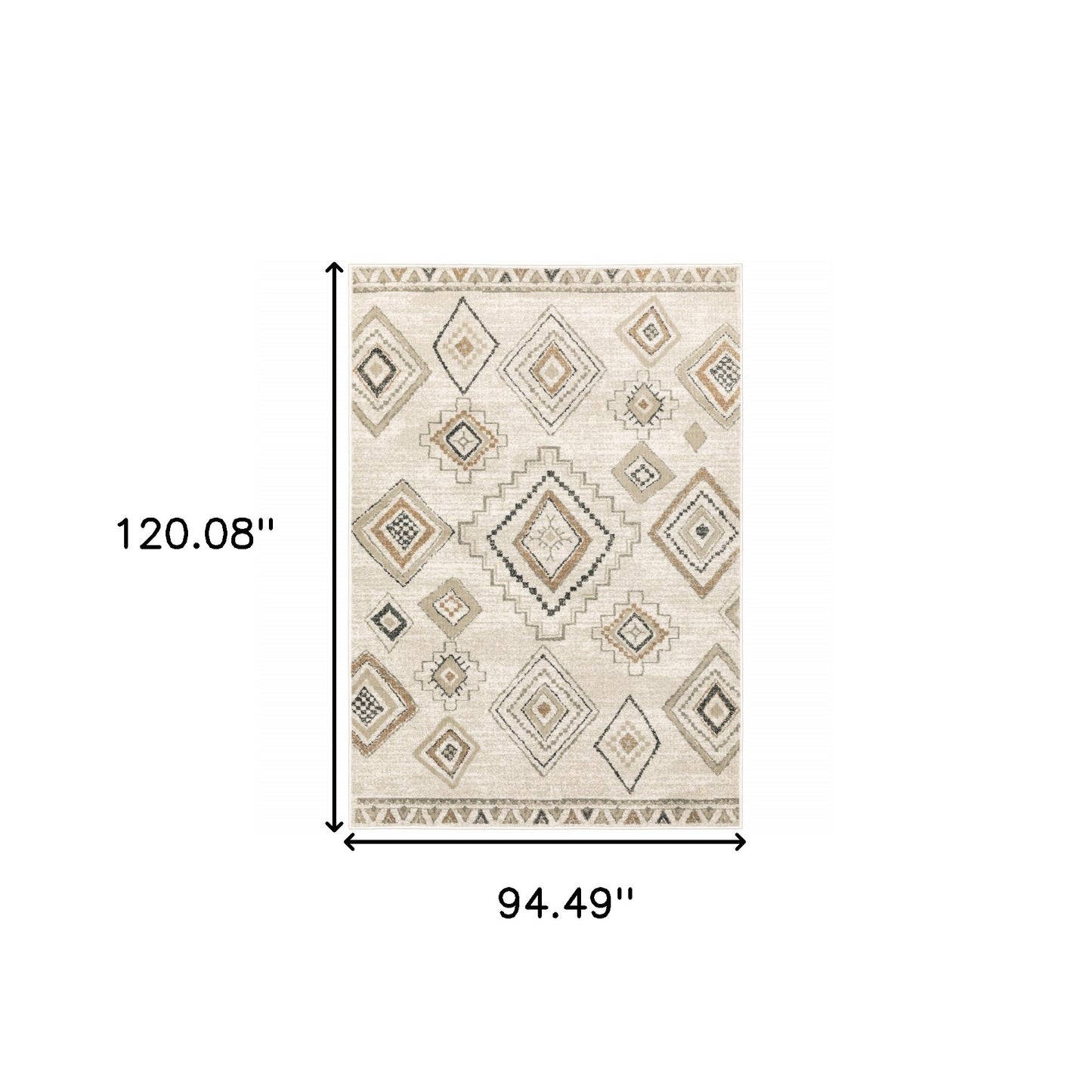 4' X 6' Ivory Orange Tan Black And Grey Southwestern Power Loom Stain Resistant Area Rug