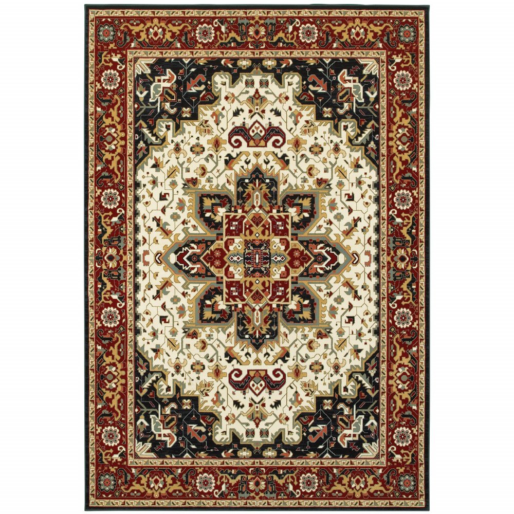 2' X 8' Red And Ivory Oriental Power Loom Stain Resistant Runner Rug