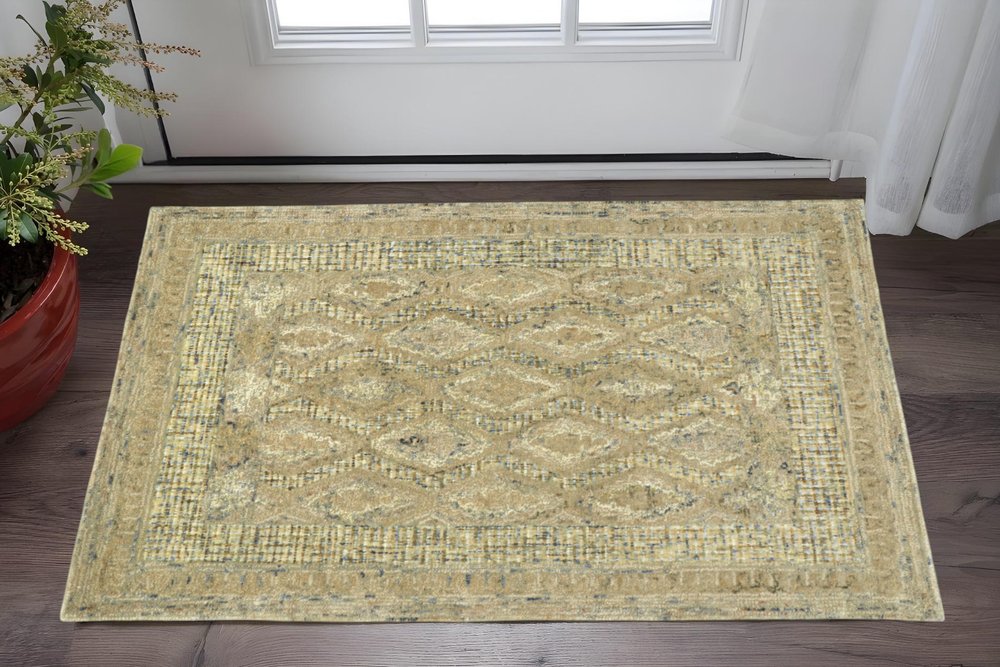 8' Tan Blue And Gray Wool Oriental Hand Tufted Runner Rug