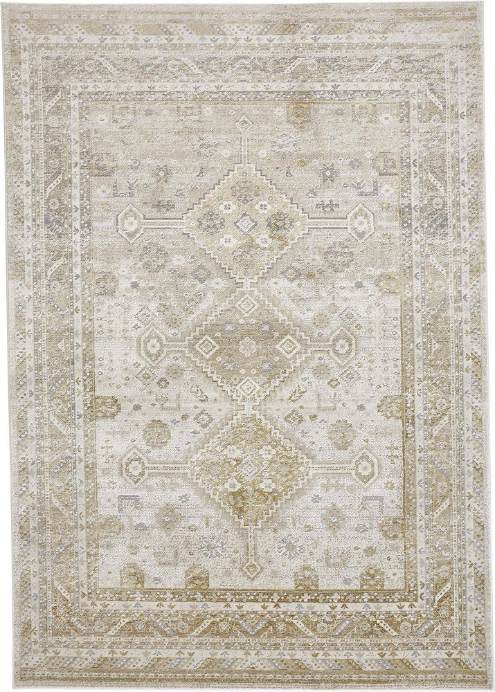 5' X 8' Gold And Ivory Floral Stain Resistant Area Rug