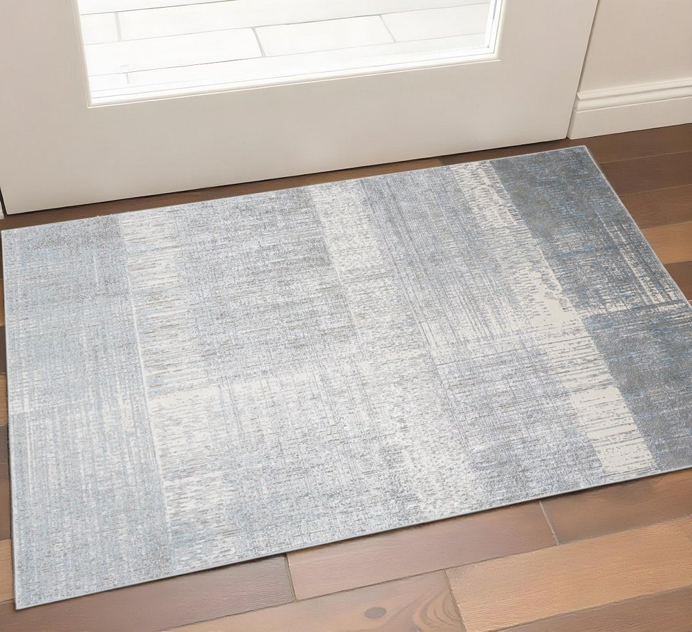 2' X 3' Blue And Gray Abstract Area Rug