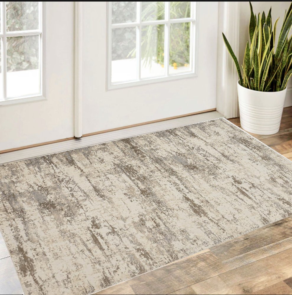 2' X 3' Ivory And Brown Abstract Area Rug