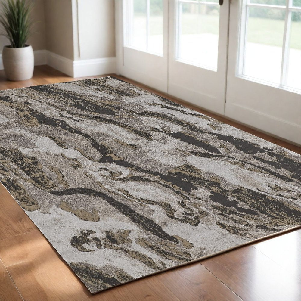 2' X 3' Brown and Ivory Abstract Power Loom Distressed Area Rug