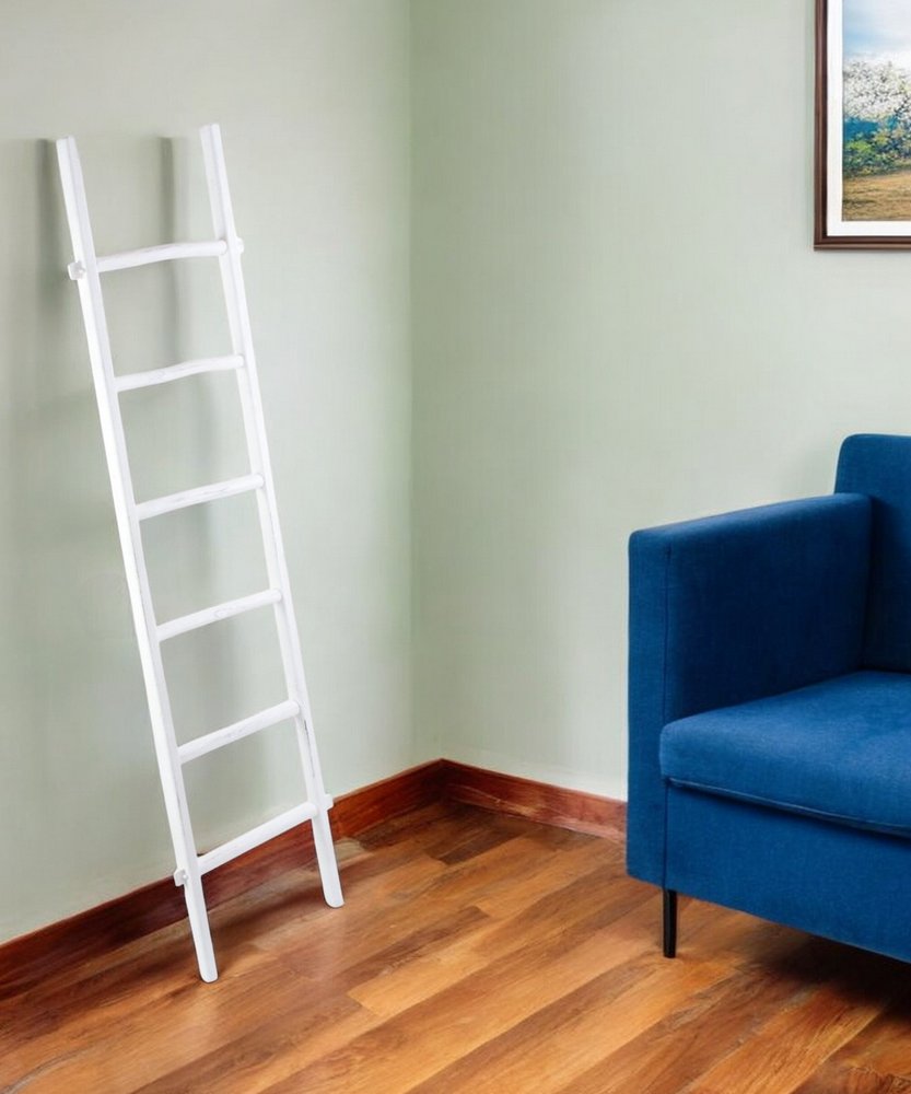 76" White Six Step Solid Wood Decorative Ladder