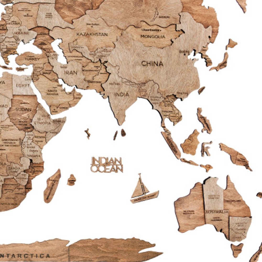 35" X 59" Wood Brown Wood World Map Hanging Dimensional Sculpture