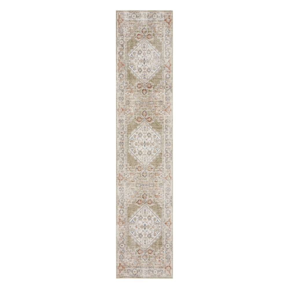 12' Sage Oriental Power Loom Distressed Washable Runner Rug