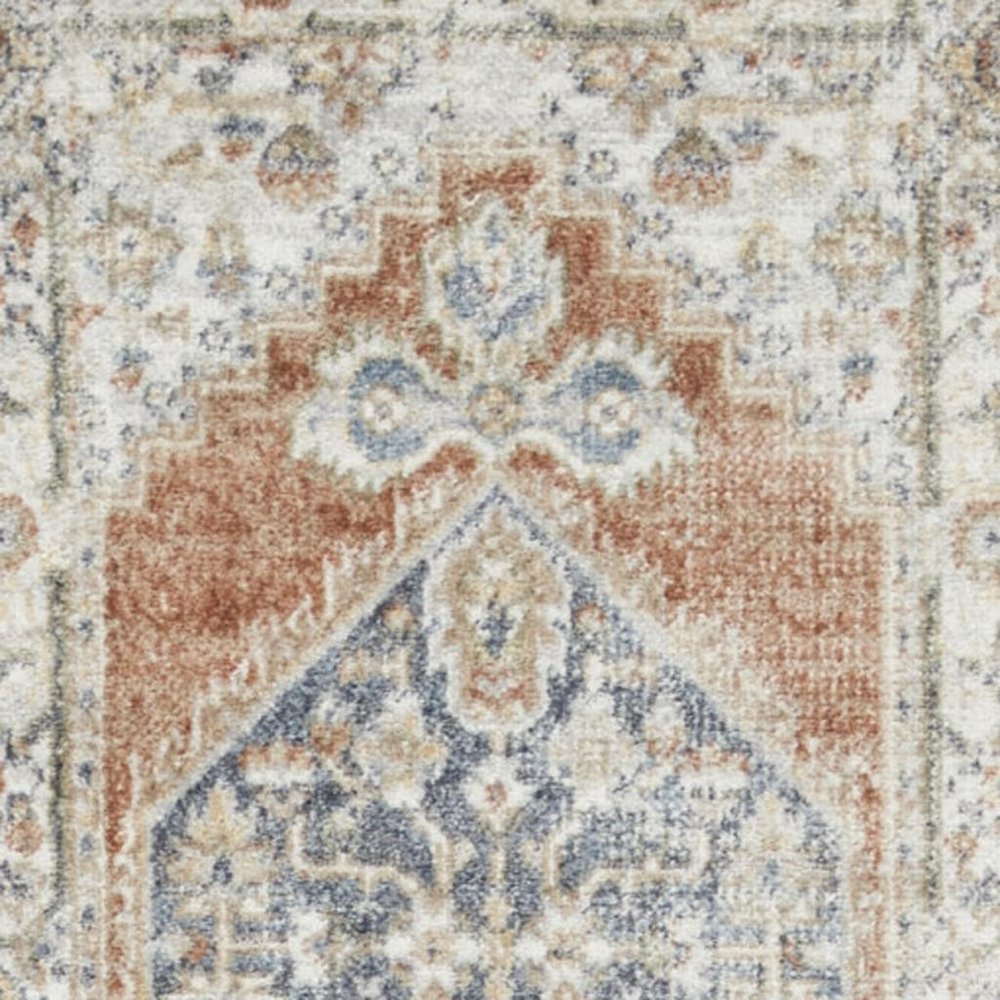 10' Gray And Ivory Oriental Distressed Washable Runner Rug