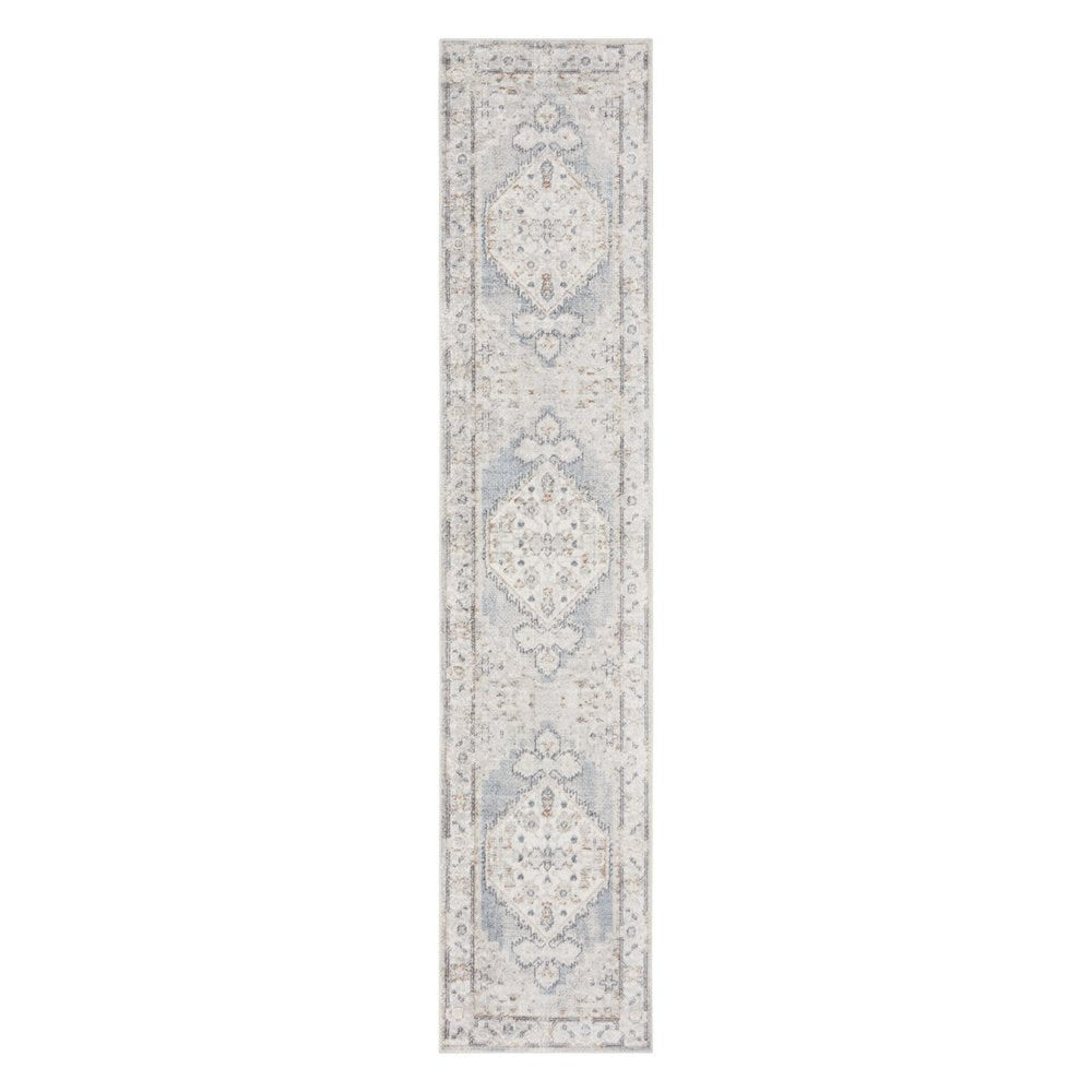 10' Light Blue Oriental Power Loom Distressed Washable Runner Rug