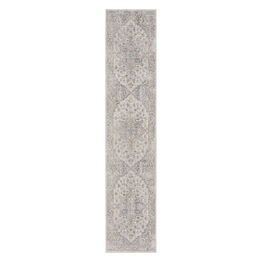 12' Silver Oriental Power Loom Washable Runner Rug