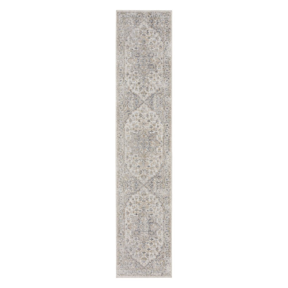 8' Gray And Ivory Oriental Washable Runner Rug