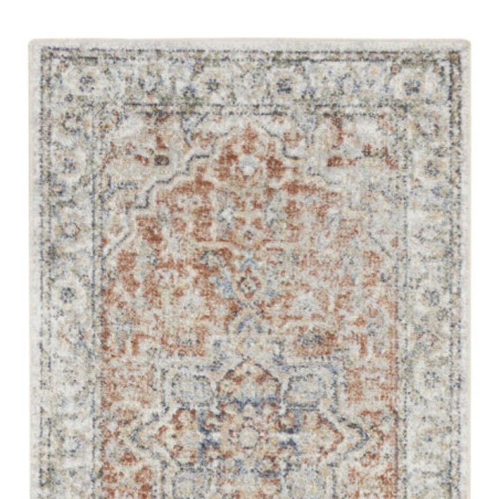 12' Gold And Ivory Oriental Washable Runner Rug