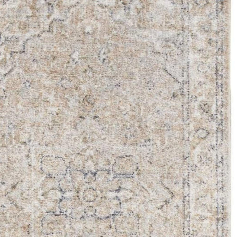 10' Beige Oriental Power Loom Washable Runner Rug