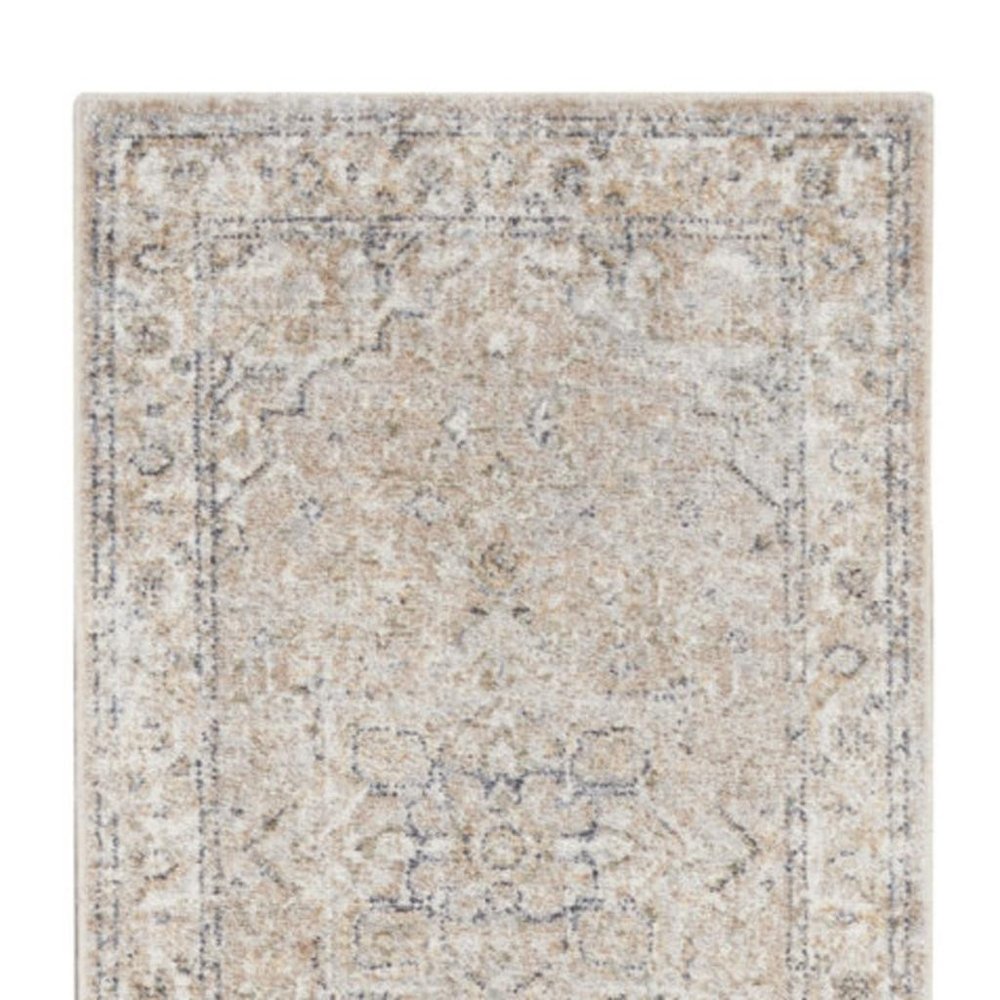8' Beige And Ivory Oriental Washable Runner Rug