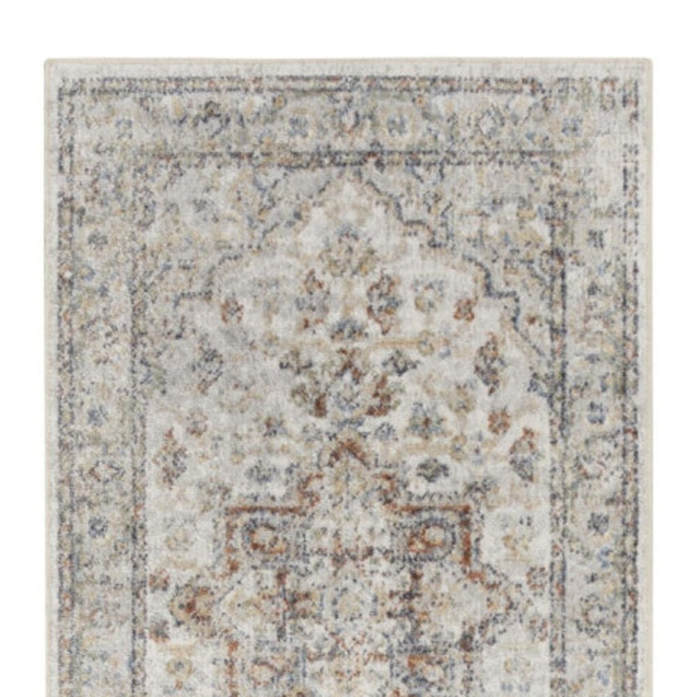 10' Gray Oriental Power Loom Washable Runner Rug