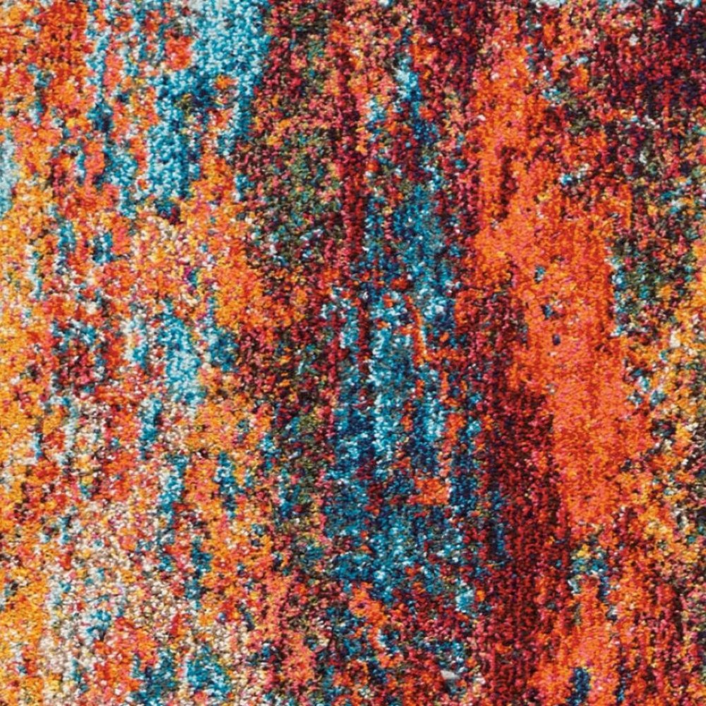 12' Blue And Orange Abstract Runner Rug