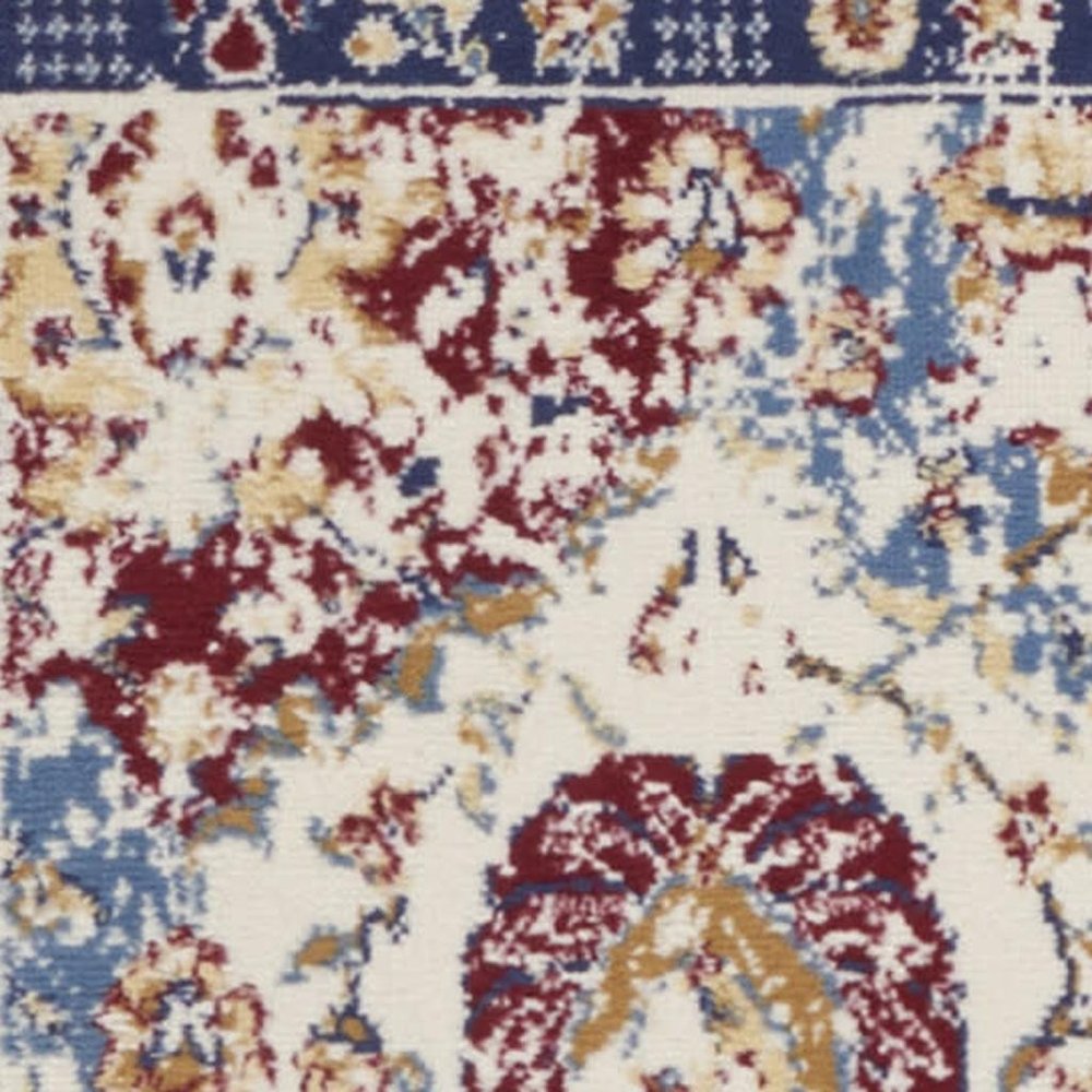 5' X 7' Navy Blue Damask Power Loom Distressed Area Rug