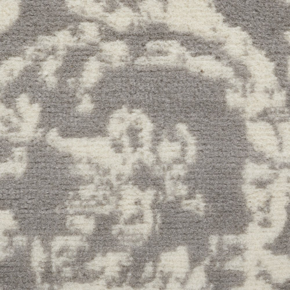 7' Gray Damask Power Loom Runner Rug