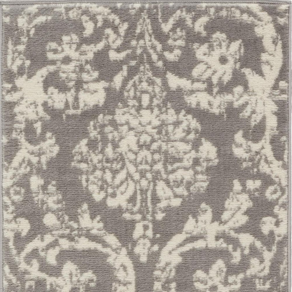 2' X 4' Gray Damask Power Loom Area Rug