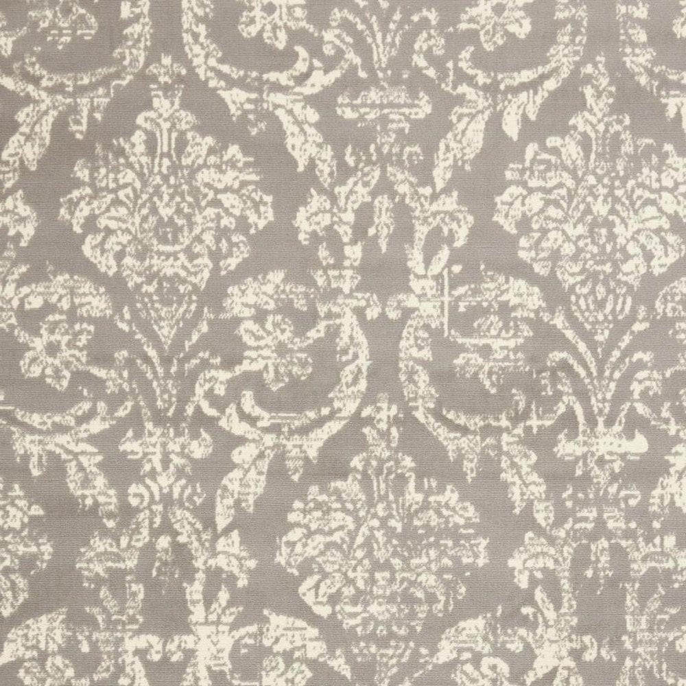 6' X 9' Gray and Ivory Damask Power Loom Distressed Area Rug