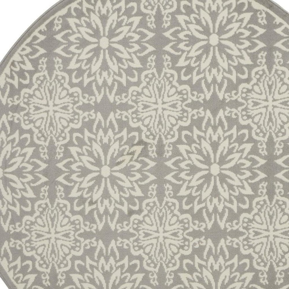 5' Gray Round Floral Power Loom Area Rug