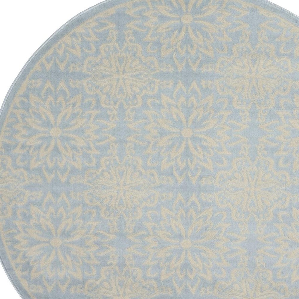5' Light Blue Round Floral Power Loom Area Rug
