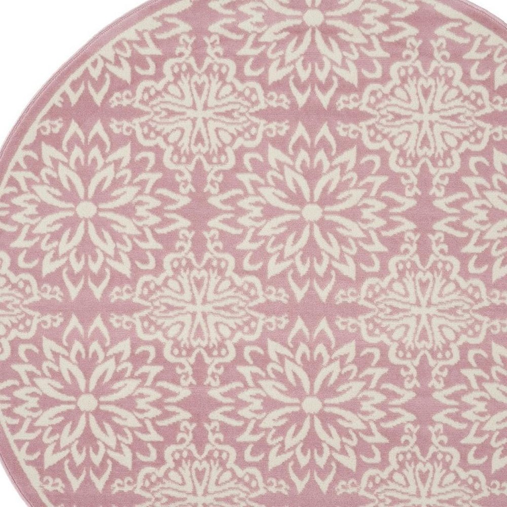 5' Pink Round Floral Power Loom Area Rug