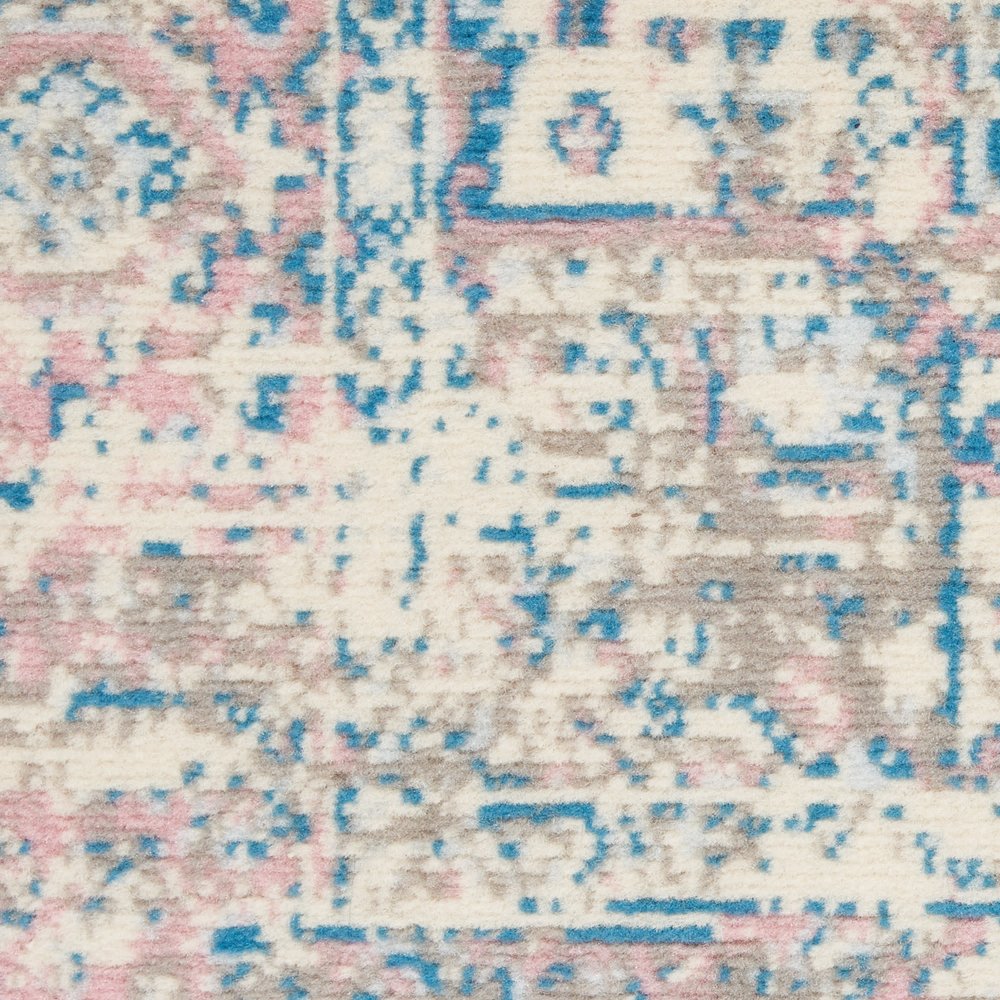 6' X 9' Ivory Pink And Blue Medallion Area Rug