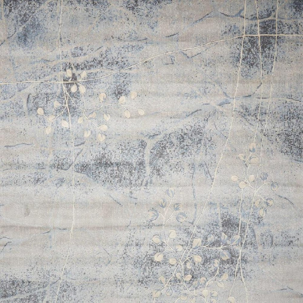 10' X 13' Blue and Silver Floral Power Loom Area Rug