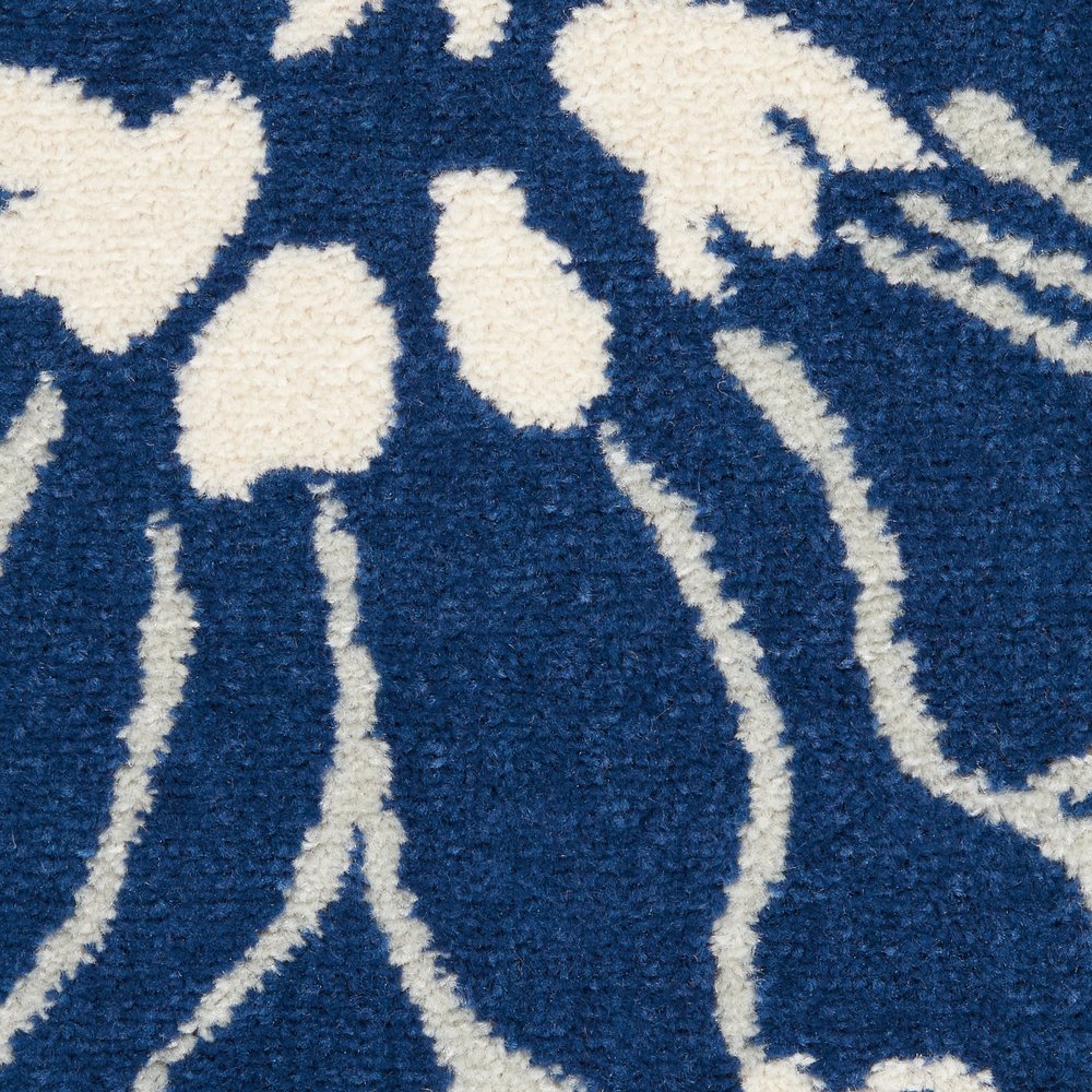 9' X 12' Blue and Ivory Floral Power Loom Area Rug